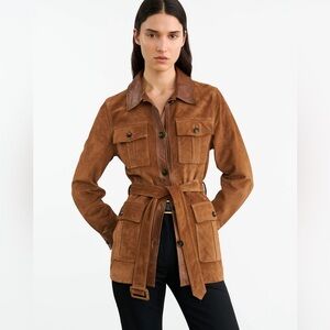 Nili Lotan New Mila Suede Belted Jacket Martora Cognac Size XS